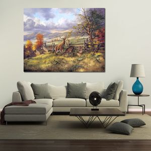 Aldeia Contemporânea Lona Arte Da Parede Cervo De Cauda Branca Pintado à Mão Pintura a Óleo Impressionista Paisagem para Decoração de Cozinha