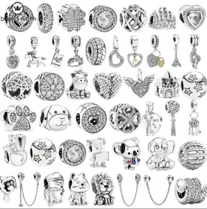 925 Silver för pandora charms smycken pärlor ny silverfärg fjäder lejon säkerhetskedja kronvinge hänge