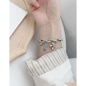 Charm Armband Sier Vintage Horse Dollar Fish Head Pendant Chain Armband Kvinnligt unikt design Fashion Coin Wholesale Drop Delivery DH3RA