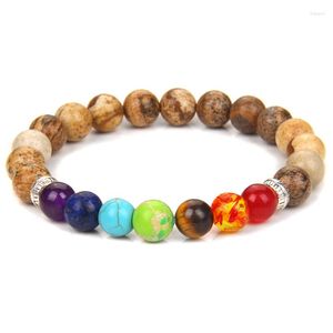 Strand 7 Chakra Healing Frisado Pulseira Reiki Oração Balance Beads Feito à Mão Pulseiras de Pedra Pulseiras Para Mulheres Homens Jóias Presente