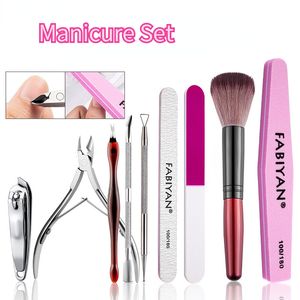 Nagelfiler manikyrverktyg Set File Polering av rostfritt stål Dead Skin Scissors Cuticle Pusher Borstprofessionella tillbehör 230606