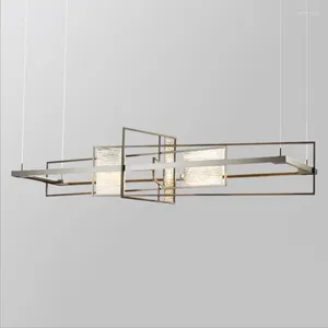 Chandeliers LED Chandelier Pendant Lamp Light Postmodern Creative Dining Living Rectangular Hanging Restaurant Bar Glass Designer Fixtures