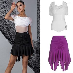 Stage Wear 2023 Modern Dancing Costume For Women White Latin Tops Pleated Skirts Waltz Ballroom Dance Competition Clothing SL8325