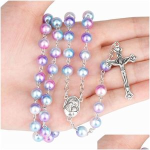 Pendant Necklaces Madonna Crucifix Necklace Rainbow Imitation Pearl Cross Fashion Jewelry For Women Will And Sandy Drop Delivery Pend Dhdoi