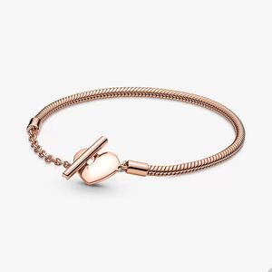 Pulseiras de charme de ouro rosa 18K para Pandora Heart T-Bar Snake Chain Bracelet Set designer de joias para mulheres, meninas, pulseira de amor de casamento com caixa original atacado