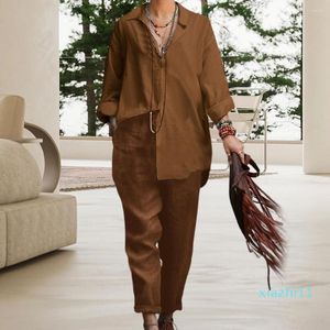 Women's Two Piece Pants 2 Pcs/Set Trendy Suit Women Shirt Set Single Breasted Cardigan