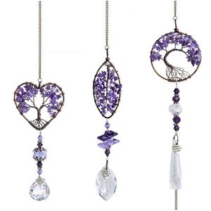 Anhänger, rund, Naturstein, Amethyst, Baum des Lebens, Herz, Wandbehang, Anhänger, Tür, Garten, Heimdekoration, Kunst, Ornament, Drop-Lieferung, Craf Dhyak