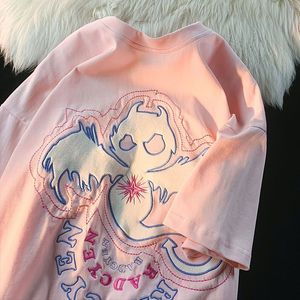 Koszulka damska Koreańska wersja śmiesznego diabła Silhouette List T-shirt z krótkim rękawem Kobiet Ins Summer Loose Casual Para za drugą szyję 230606