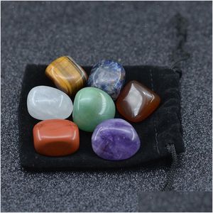 Arts And Crafts 7Pcs/Set Polished Energy 7 Chakra Stone Natural Tumbled Quartz Yoga Bead For Healing Decoration Velet Bag Packing Ti Dh2Sn