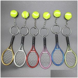 Key Rings Sport Tennis Rackets Keychain Ball Keyring Bag Hangs Woomen Men Fashion Jewelry Gift Drop Delivery Dhdpc