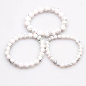 Charm Bracelets White Turquois Frisado Pulseira Pedra Natural Men's Healing For Women Men Jóias Pulseira Feminina 6mm 8mm 10mm