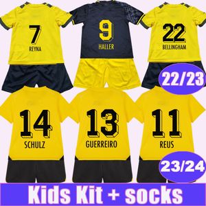 2023 24 опасности детского набора футбольные майки 22 23 REUS HAALAND BRANDT KAMARA HOME Yellow Away Special Edition Черная детская одежда футбольные рубашки