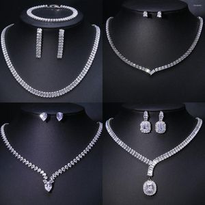 Necklace Earrings Set JMK Cubic Zirconia Bridal Wedding Tennis Bracelet Sets Valentine's Day Gift Wholesale Dropship