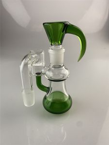 Smoking Pipes grass green bong 16 inch 18mm joint straight bent neck 2 inline percs to horn grid cap, with the same colored ash catcher and horn bowl