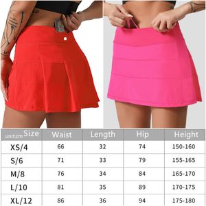 LL-88207 Roupas femininas de ioga cintura alta saias de tênis exercício saia plissada líderes de torcida vestidos curtos roupas de fitness meninas correndo calças elásticas para adultos roupas esportivas