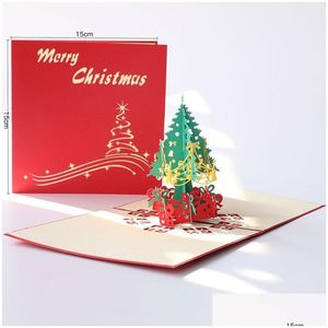 Cartões de felicitações 3D Artificial Christmas Tree Card Wish For Friends Parentes Decorations Drop Delivery Home Garden Festive Party Supp Dhorq