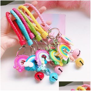 Nyckelringar Candy Color Star Rainbow Keychain Tassel Charm Keyring Holder Bag hänger Fashion Jewelry Gift Will och Sandy Drop Delivery Dhqym