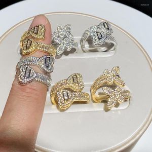 Wedding Rings Drop Ship 5A Cubic Zirconia Double Two Heart Shaped Finger Ring For Women Open Adjusted Fashion Jewelry