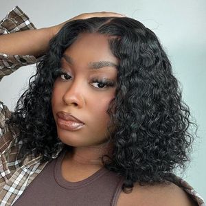 Short Bob Wig Wet And Wavy Water Wave 4x4 Peruvian Transparent Lace Closure Human Hair Wigs For Black Women Pre Plucked