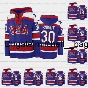 MMAG A3740 Custom USA Hockey Team Lace-Up Relacja bluza z kapturem 34 Auston Matthews 6 Jack Hughes 88 Patrick Kane 30 Spencer Knight 32 Jonathan Quick 2 Brian