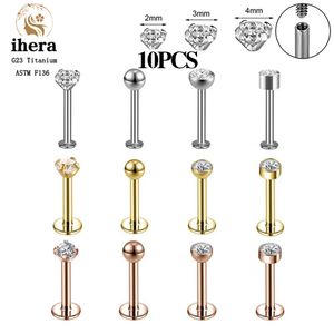 Nose Rings Studs 10PCS G23 Labret Piercing Lip Ring 16G F136 Internal Thread Nose Stud Earring Tragus Helix Cartilage Piercing Jewelry 230605