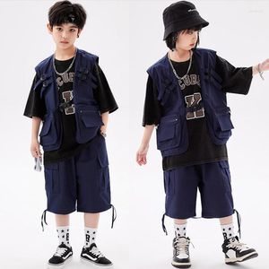 Stage Wear Kids Concert Street Hip Hop Clothing Cargo Vest Tops Casual Shorts For Girl Boy Jazz Dance Costumes Outfit Showing Clothes