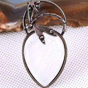 Pendant Necklaces Silver Color Women Necklace Bead Natural Gem Stone White Crystal Dragonfly Heart 1Pcs K644