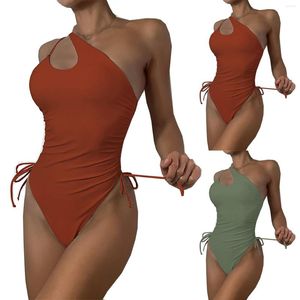 Damen-Bademode, langer Badeanzug, transparent, sexy Bikini, Damen, offener Rücken, Tether, einfarbig, Schulter-Trägerhose