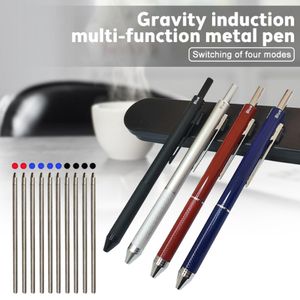 Metal 4 In 1 Multicolor Pen Gravity Sensor Ballpoint Pen 3 Color Novel Pen And 1 Mechanical Pencil Office School Stationery Gfit