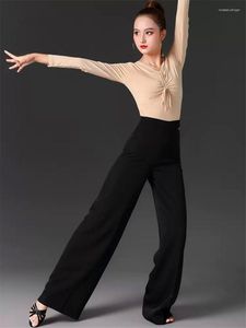 Scenkläder 2023 latinska dansbyxor kvinnor vuxen hög midja rak bred ben professionell nationell standardövare byxor