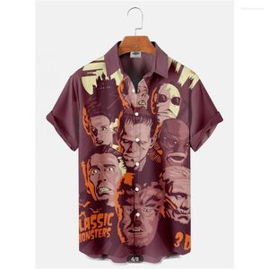 Мужские повседневные рубашки мужская летняя рубашка винтажная гавайская 3D-печать персонажи фильма ужас хип-хоп уличная одежда