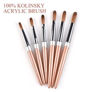 Nagelborstar 100% Pure Kolinsky Acrylic Brush Rose Gold Hande Sable Pen for UV Gel målning Carving Art Tool 6# 16# 230606