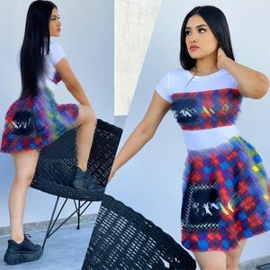 2023 New Fashion Designer Casual Printing Short Sleeve Designer Brand Short Skirt Two Piece Set J2851