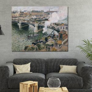 Le Pont Boieldieu Rouen Rainy Weather Handmade Camille Pissarro Painting Landscape Impressionist Canvas Art for Entryway Decor