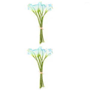 Fiori Decorativi 20 Pz Blu Artificiale Calla Lily Bouquet Finto Vasi Da Sposa