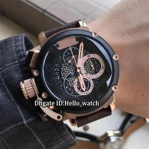 Cheap Left Handed 50mm U-51 U51 Chimera Bronze 7474 scheletro quadrante nero cronografo al quarzo orologio da uomo cinturino in pelle oro rosa Spor270T