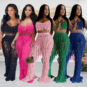 Women's Two Piece Pants Crochet Knitted 2 Piece Set Outfits Sexy Luxury Women Summer Beach Vacation Clothes Elegant Crop Bikini Tops Two Piece Sets 230606