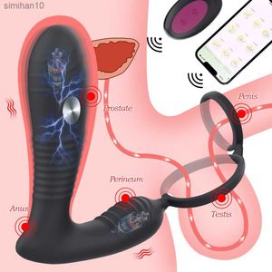 App Remote Electric Shock Anal Vibrator Prostate Massage Butt Plug Stimulator Fördröjning Ejaculation Penis Ring Men Dildos Sex Toys L230518