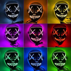 Halloween Horror masks LED Glowing mask V Purge Masks Election Costume DJ Party Light Up Masks Glow In Dark 10 Colors