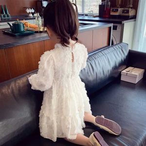 Kız Elbiseleri Bahar Yürümeye Başlayan Bebek Partisi Prenses Elbise Kızlar Beyaz Uzun Kollu Çocuklar Sonbahar Giysileri 2-11 yıllık Çocuk Giysileri