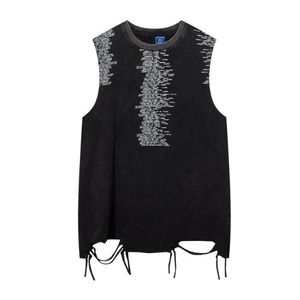Letter Printed Tank Top Oversized High Street Sleeveless T-shirt Washed Distressed Vests Summer Tops Tees