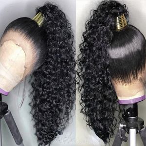 Parrucca anteriore in pizzo riccio brasiliano 13X4 Parrucche frontali in pizzo per le donne Pre pizzicate Capelli per bambini Glueless 360 Parrucca sintetica con chiusura in pizzo pieno