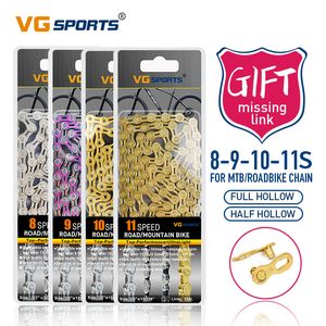 Велосипедные сети VG Sports 8 9 10 11 12 Speed ​​Bicycle Chain Silver Halffull Hollow UltraLight 116L 10S 11S 12S Горные дорожные цепи.