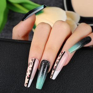 Falska naglar 24st. Set Fake Nail French European Products Extended Leopard Mönster Patchwearing Patch Art Akryl Tips