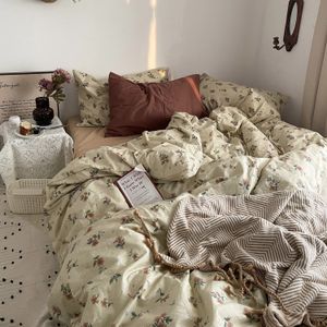 Bedding sets MORE HOME 100%Cotton Bedding Set Home Textile Vintage Floral Luxurious Pillowcase Sheet Quilt Cover TwinQueenSingle Bed 230606