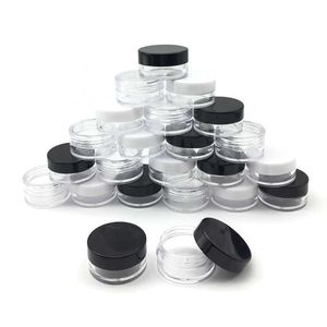 50st 3 gram burk utgör kosmetisk prov tom container plast rund lock liten flaska med svart vit klar mössa nrhp