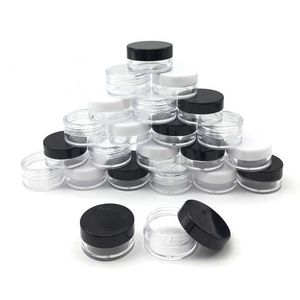 50pcs 3 gram słoik Make Up Sposetic Postp Pusta pojemnik plastikowa okrągła pokrywka Mała butelka z czarną białą przezroczystą czapką NRHP