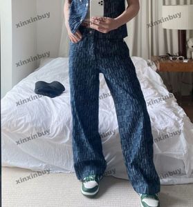 xinxinbuy män kvinnor designer pantletter jacquard denim jeans blixtlås knappfack vår sommar casual byxor blå s-xl