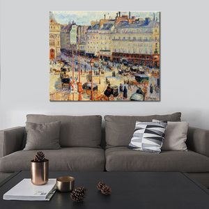 Impressionist Landscape Canvas Art Place Du Havre Paris Camille Pissarro Painting Handmade Artwork for Hotel Lobby