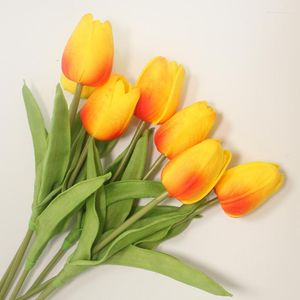 Flores decorativas 5 pacotes de tulipas decoração de casamento artificial buquê de noiva de alta qualidade falso toque real para decoração de jardim em casa